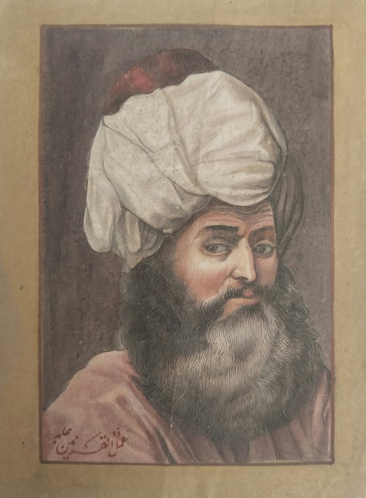 Handmade miniature painting of a bearded man with turban